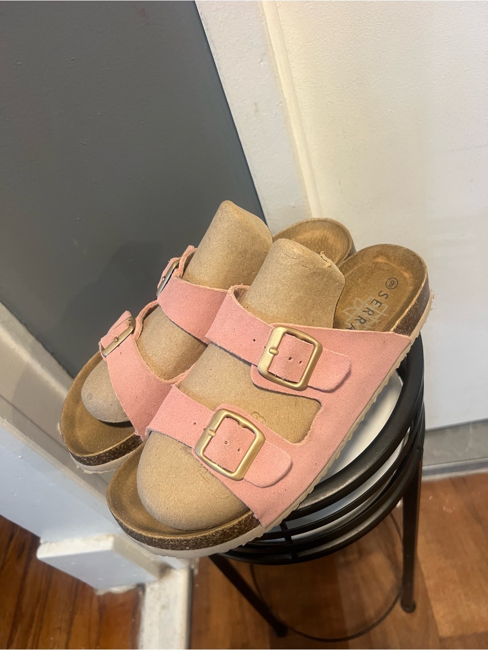 SERRA Women's Leather &Suede PINK Double Strap Sandals Size 9